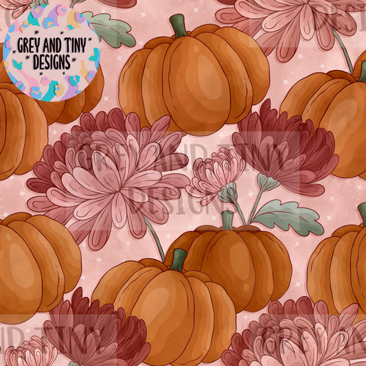 Pumpkins and chrysanthemums floral