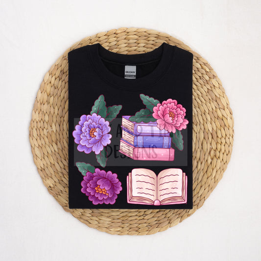 Books and peonies png sheet
