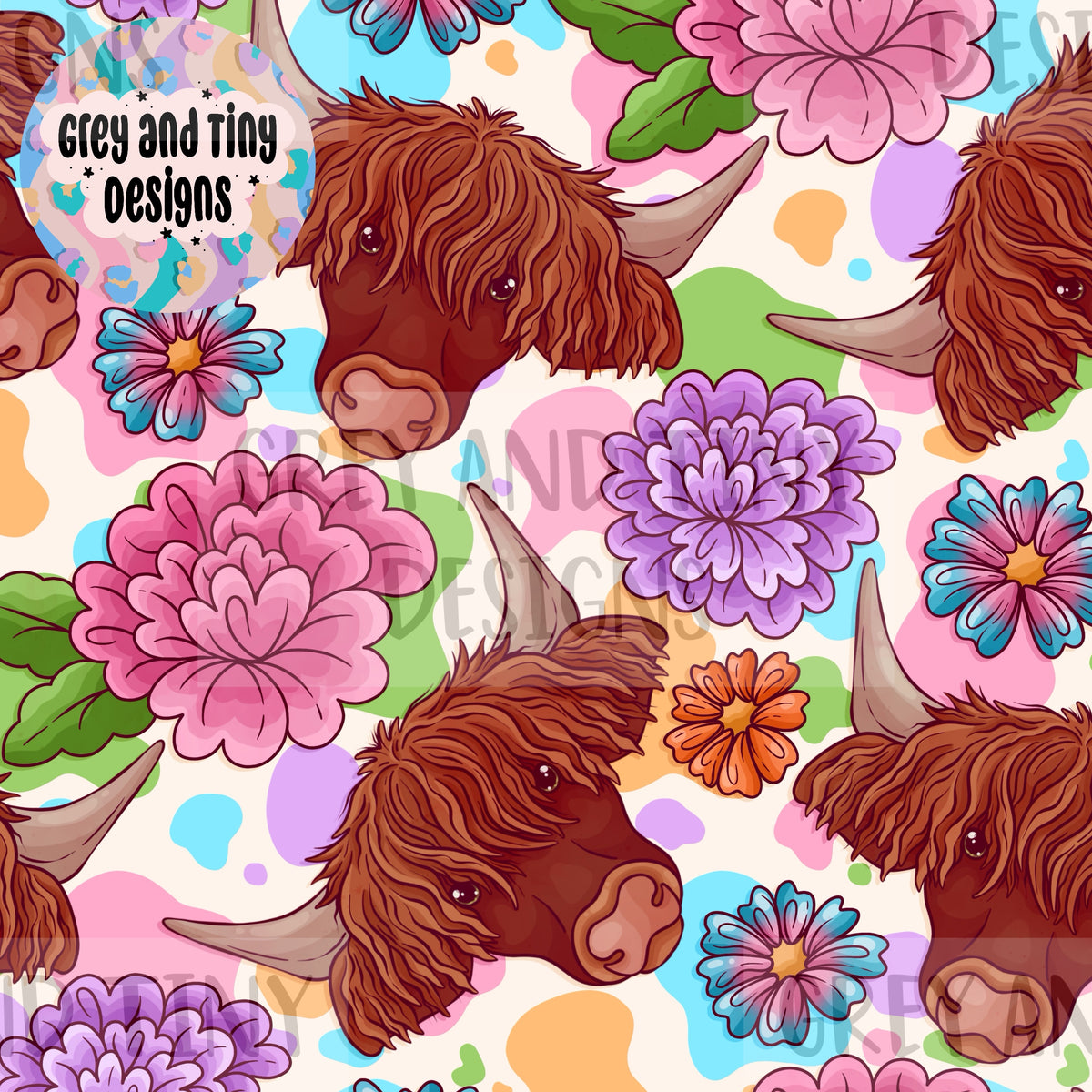 Floral highland cow