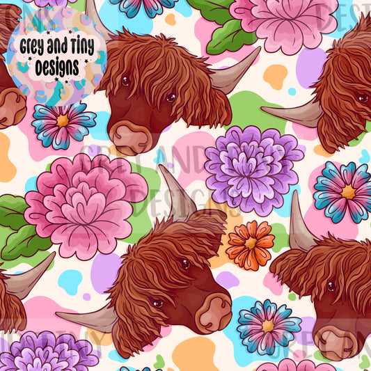 Floral highland cow