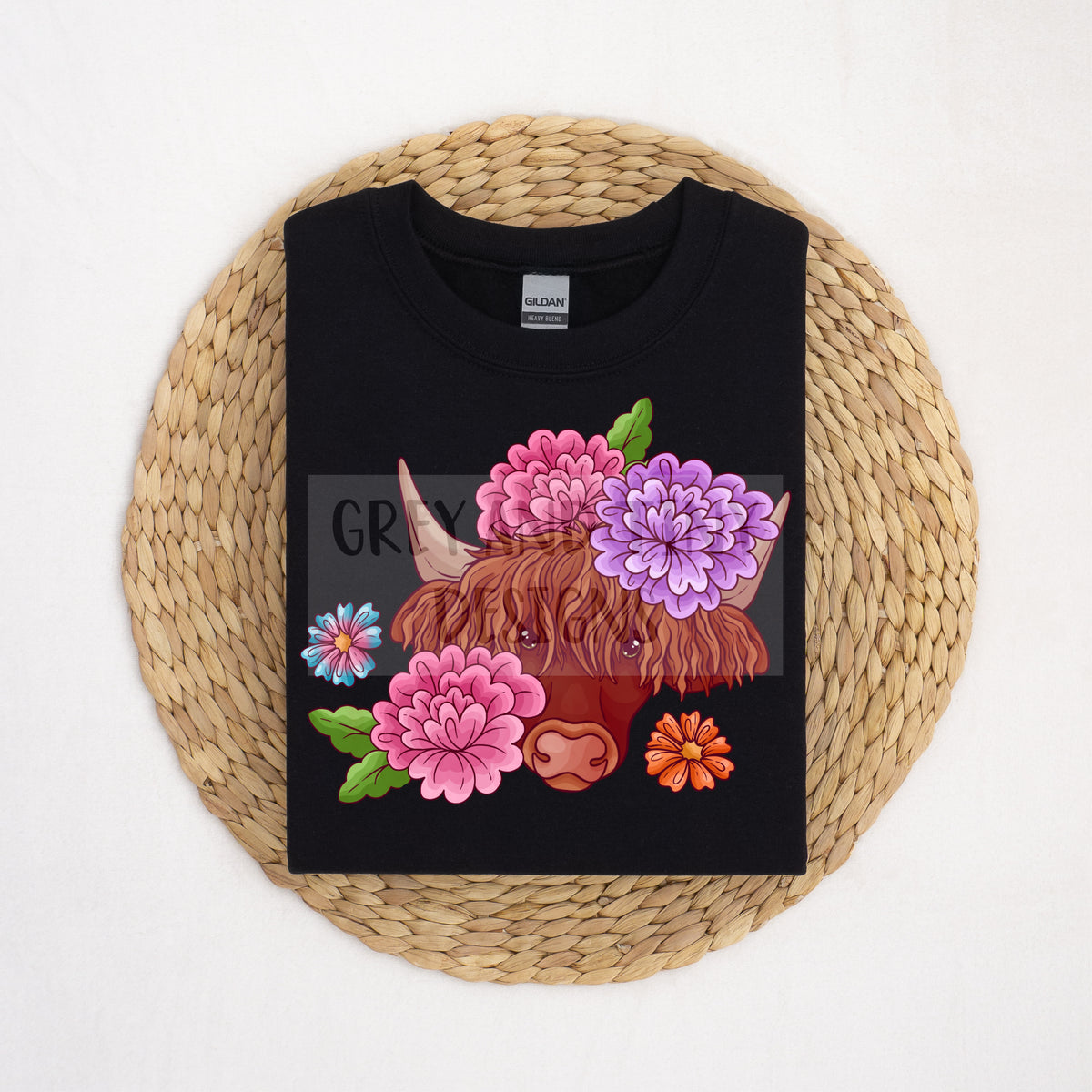 Floral highland cow PNG